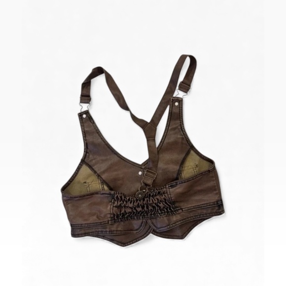 Vintage Y2K Brown Leather Cropped Vest - Picture 2 of 4